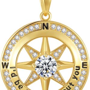 Mkhhy Compass Necklace for Women Jewelry For Her White Gold and Yellow Gold I’d Be Lost Without You(18k Real Gold Filled With S925)