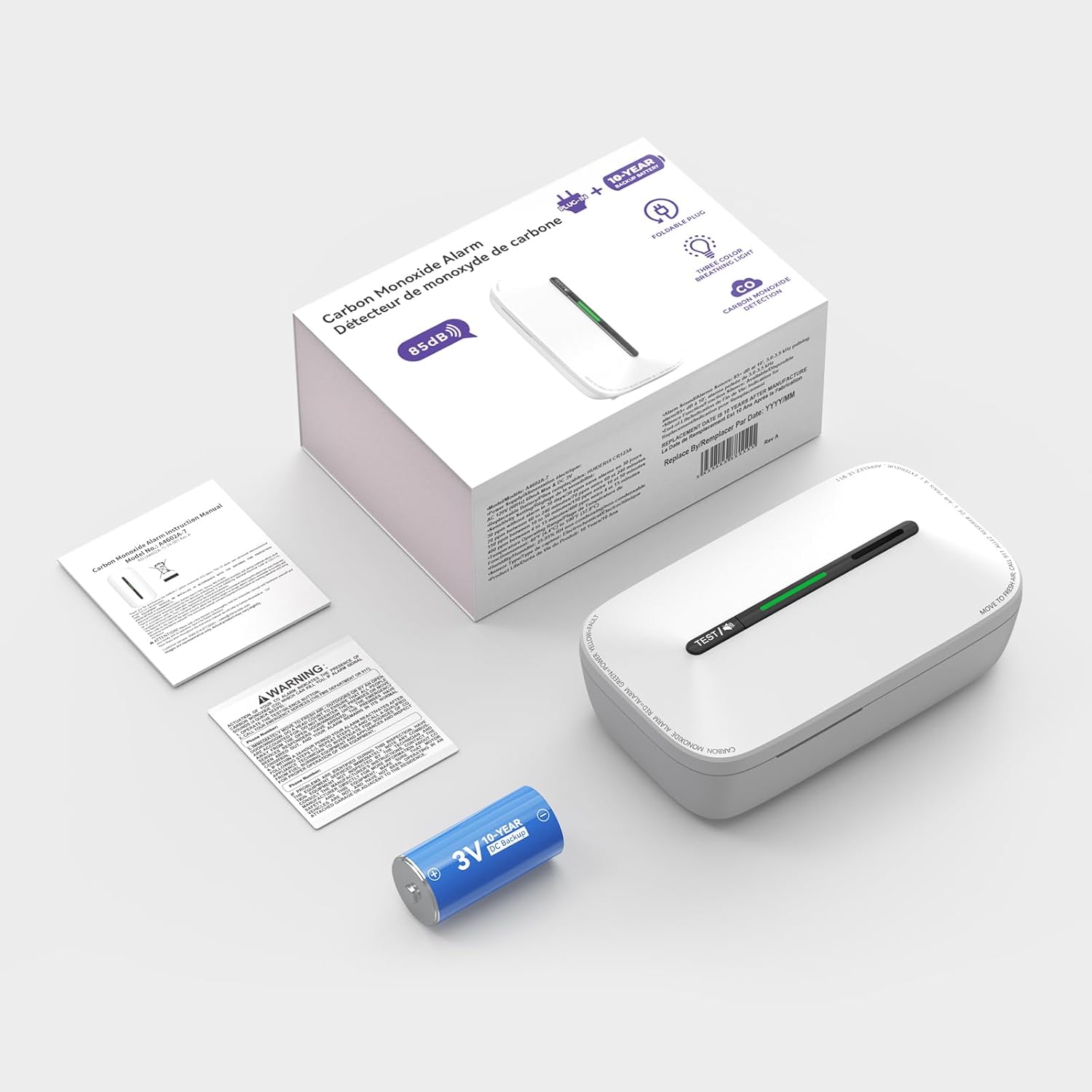 Jemay Carbon Monoxide Detector Plug in,10 Year Battery Power Carbon Monoxide Alarm with Test-Button & Breathing Light, Portable CO Detectors for Travel Home Office RV Hotel,1 Pack - Image 9