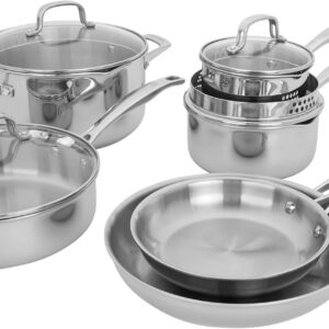 HENCKELS Clad H3 10-pc Induction Pot and Pan Set, Stainless Steel, Durable and Easy to clean