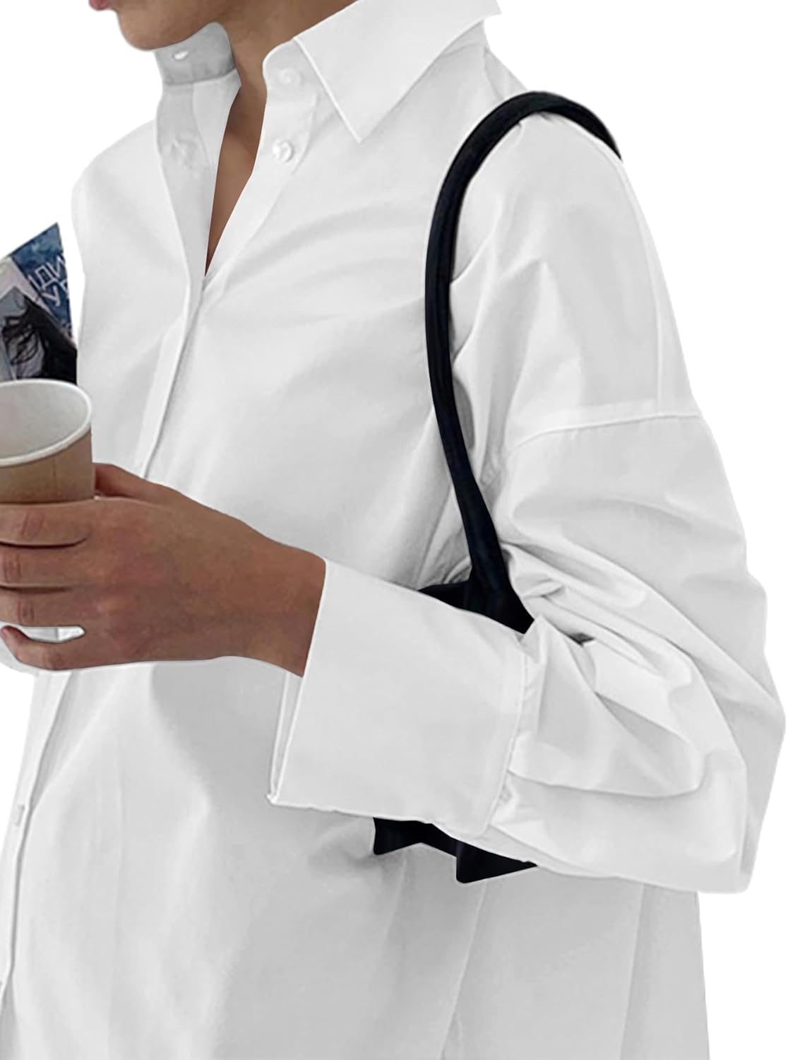 LYANER Women's Casual Shirt Dress Collar V Neck Button Down Loose Long Sleeve Mini Dresses - Image 3