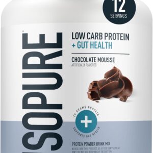 Isopure Protein + Gut Health & Immune Support Powder, Chocolate Mousse, 25g Whey Protein with Prebiotics & Vitamins, 12 Servings (Pack of 1)