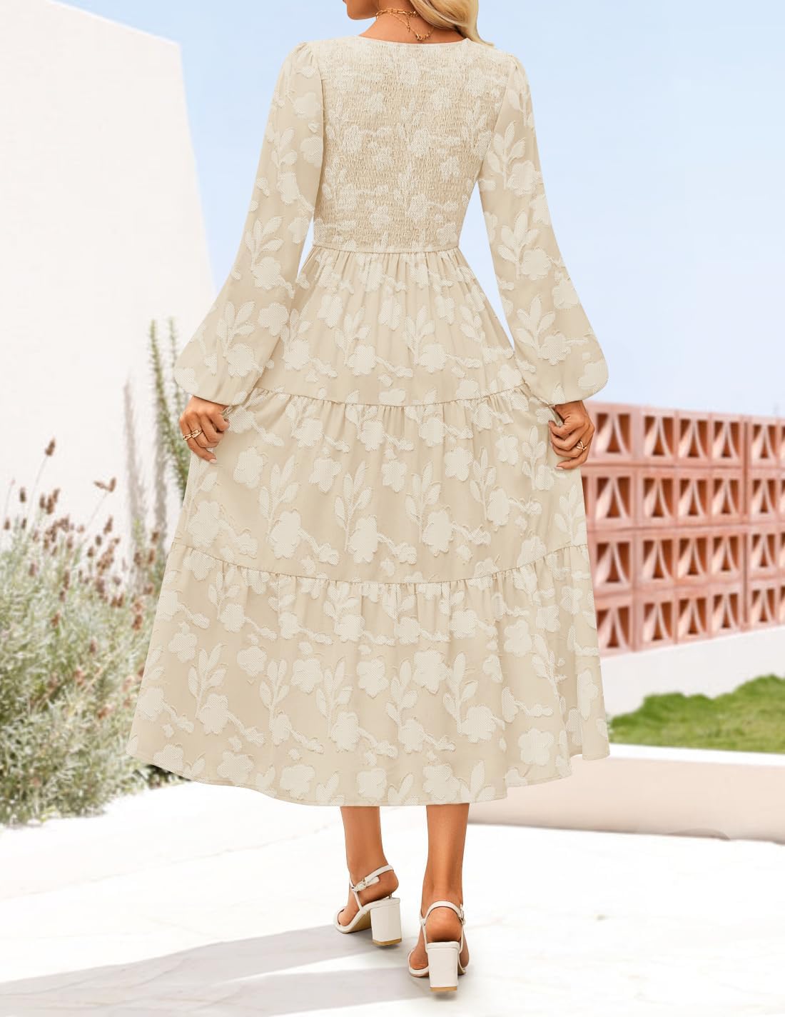 ZESICA Women's Fall Boho Floral Midi Dress 2026 Casual Long Sleeve Crewneck Flowy Wedding Guest Long Dresses - Image 4