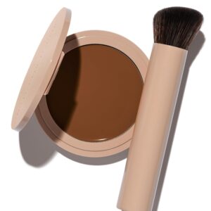 No Makeup Makeup Foundation + Brush Duo, Cream-Balm Formula Conceals, Corrects and Camouflages with Skin-Tone Adaptive Flexshade Technology, Buildable, Long-Lasting, Cruelty-Free, Vegan, Dark