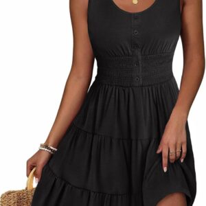 Summer Dresses for Women Casual Sleeveless Sundresses Elastic Waist Mini Sun Dress
