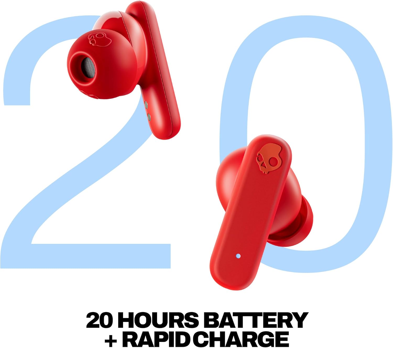 Skullcandy Smokin’ Buds Wireless Earbuds, Bluetooth Headphones, Noise Isolating Fit, Up to 20 Hours Battery, IPX4 Sweat and Water Resistant, Microphone for iPhone Android - Flame - Image 3