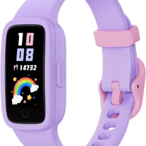 BIGGERFIVE Vigor 3 Kids Fitness Tracker Watch, AMOLED Screen, No App No Phone Needed, 3ATM Waterproof, Heart Rate and Sleep Monitor, Pedometer Watch, Sports Step Counter for Girls Ages 5-15, Lilac