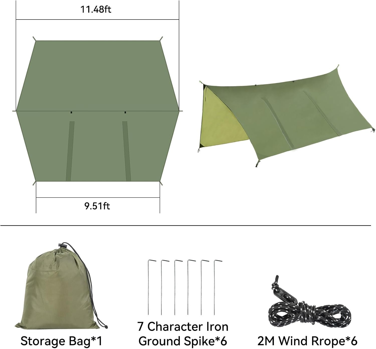 Hammock Rain Fly Tent Tarp (11.5x9.5ft) Large Ultralight Camping Tarps Waterproof Portable Backpacking Multifunctional Rain Cover for Outdoor Hiking, Picnic, Hammock, Car, Backpacking - Image 2
