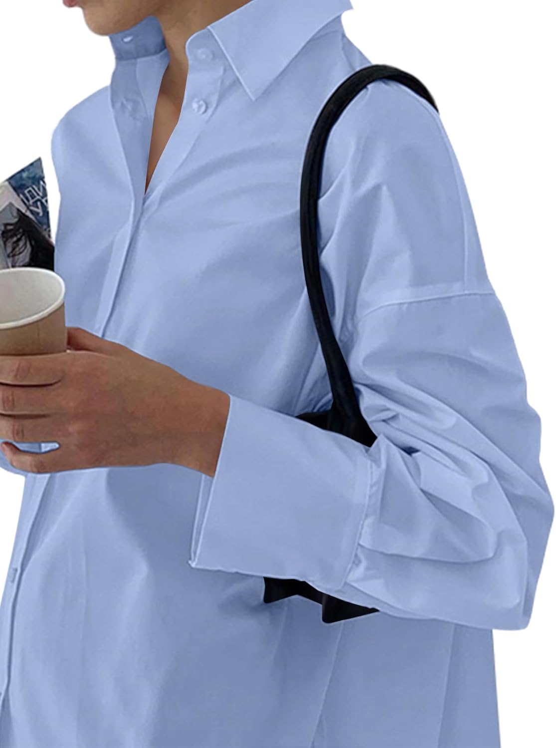 LYANER Women's Casual Shirt Dress Collar V Neck Button Down Loose Long Sleeve Mini Dresses - Image 3