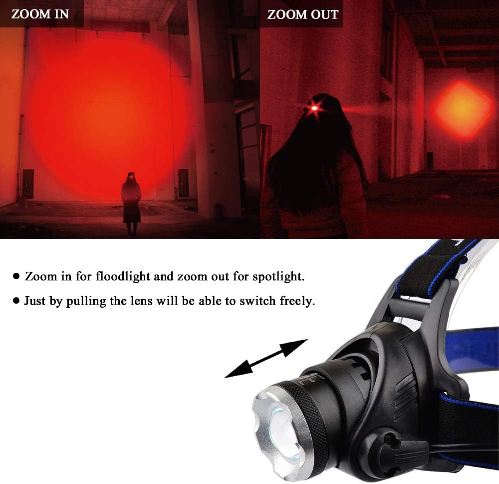 Hunting Red Light Headlamp Zoomable LED Headlight with 3 Lighting Mode and Water Resistant for Running Camping Hiking Reading. - Image 4