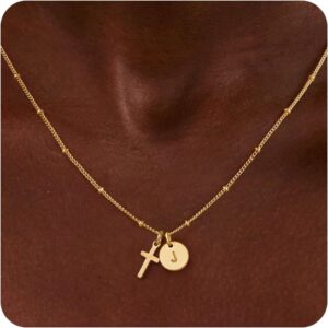 Turandoss Valentines Day Gifts for Kids Teen Girls – Dainty 14K Gold Plated Cross Disc Initial A-Z Pendant Necklace Trendy Faith Jewelry Birthday Personalized Valentines Gifts for Women Girls