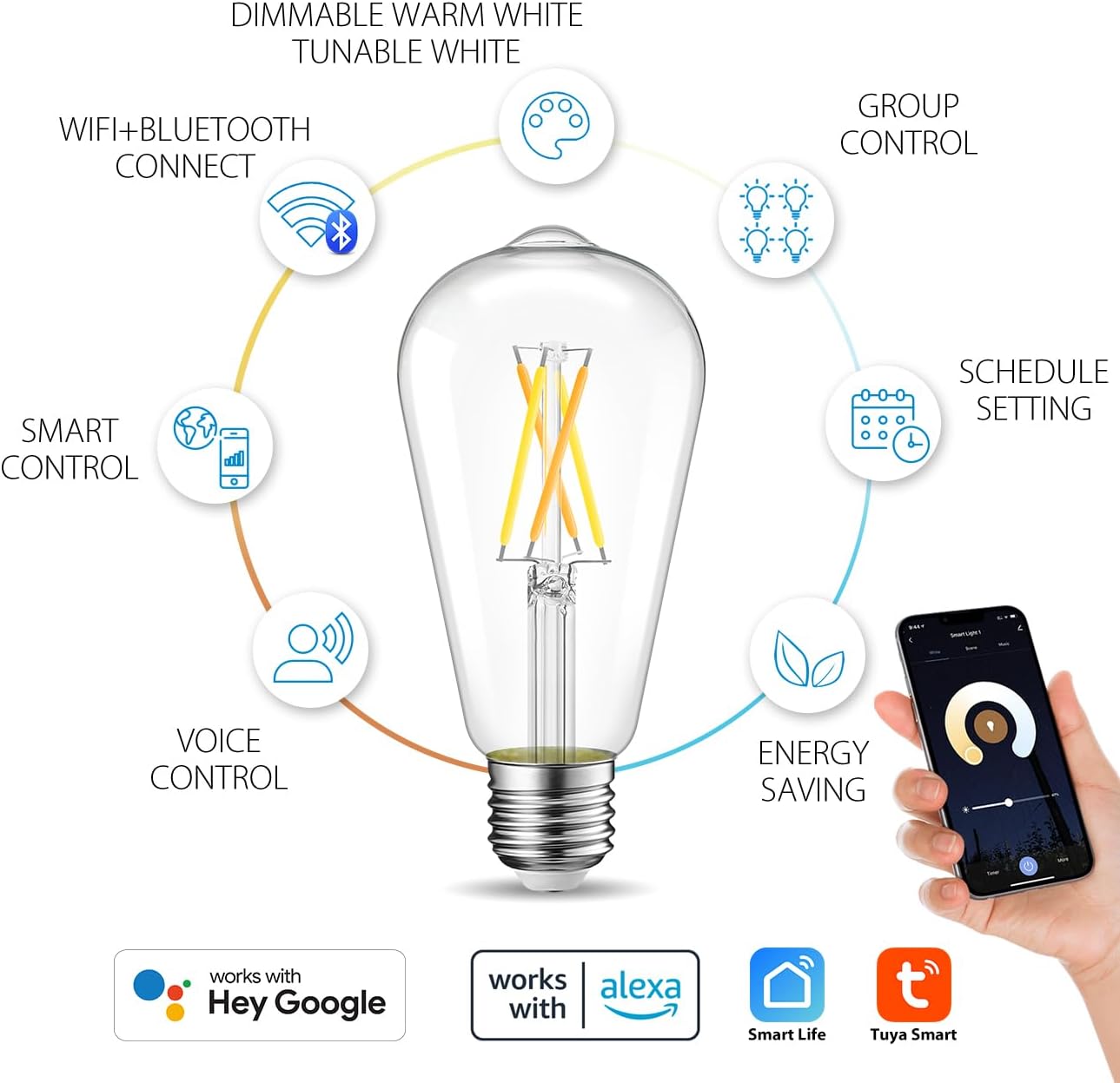 LVWIT WiFi Dimmable Vintage LED ST21 Edison Smart Bulb, 60 Watt Equivalent, E26 Base, 2700K - 6500K, Compatible with Alexa, Google Assistant, No Hub Required,4 Pack - Image 2