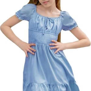 Simplee kids Girls Dresses Off The Shoulder Summer Tween Dress Smocked Ruffle Puff Sleeves Dresses for Girl Kids 4-15 Years