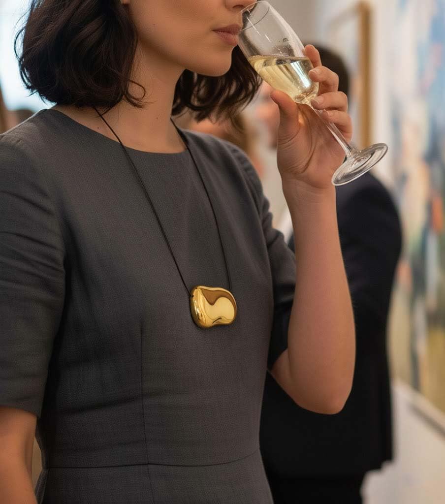 Gold Bean Pendant Necklace for Women, 316L Stainless Steel Bean Necklace on Leather Cord, Mirror-Polished & PVD Plated — Perfect for Coffee Dates, Art Exhibitions, Mother's Day - Image 3