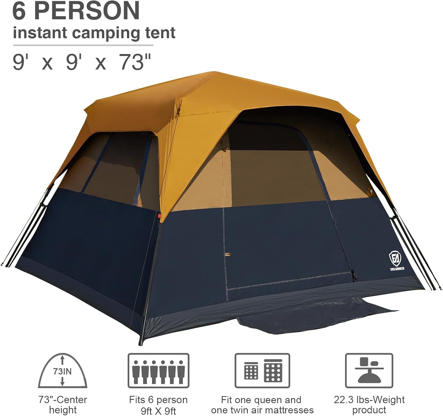 EVER ADVANCED 6 Person Camping Tent, Blackout Design Tent for Camping Instant Cabin Tents for Family with Rainfly, 60s Easy Setup, Water-Resistant - Image 6