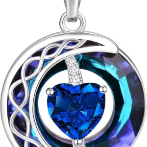 LIANYU Necklace for Womens Blue Sapphire Necklace Moon Pendant S925 Sterling Silver Crystal Jewelry for Women Pendant Birthday Gifts for Wife Gifts Valentine Anniversary