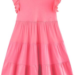 Bumeex Girl’s Dresses Cotton Ruffle Sleeve Tiered Swing A-Line Cute Midi Casual Sundress