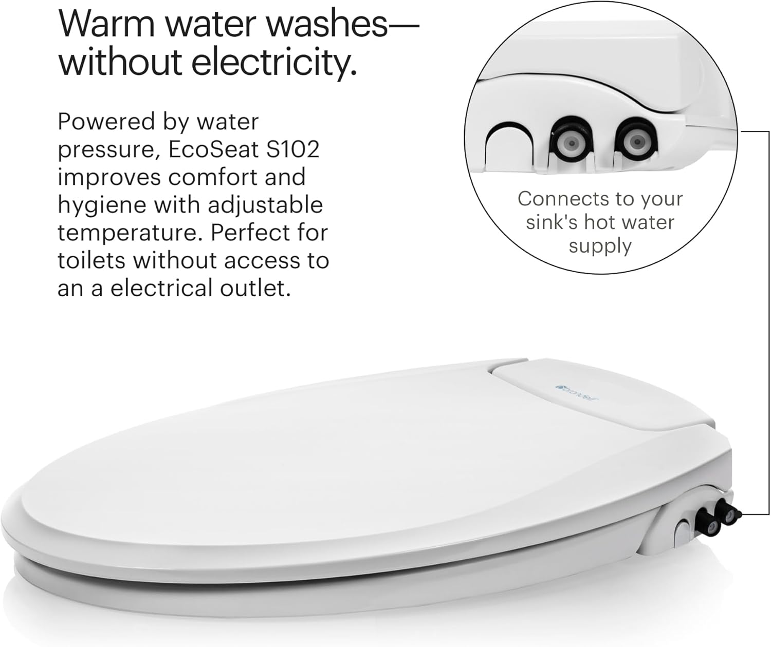 Brondell Bidet Toilet Seat, Non-Electric Swash Ecoseat, Fits Elongated Toilets, White - Dual Temperature, Dual Nozzle System - Bidet with Easy Installation - Image 3
