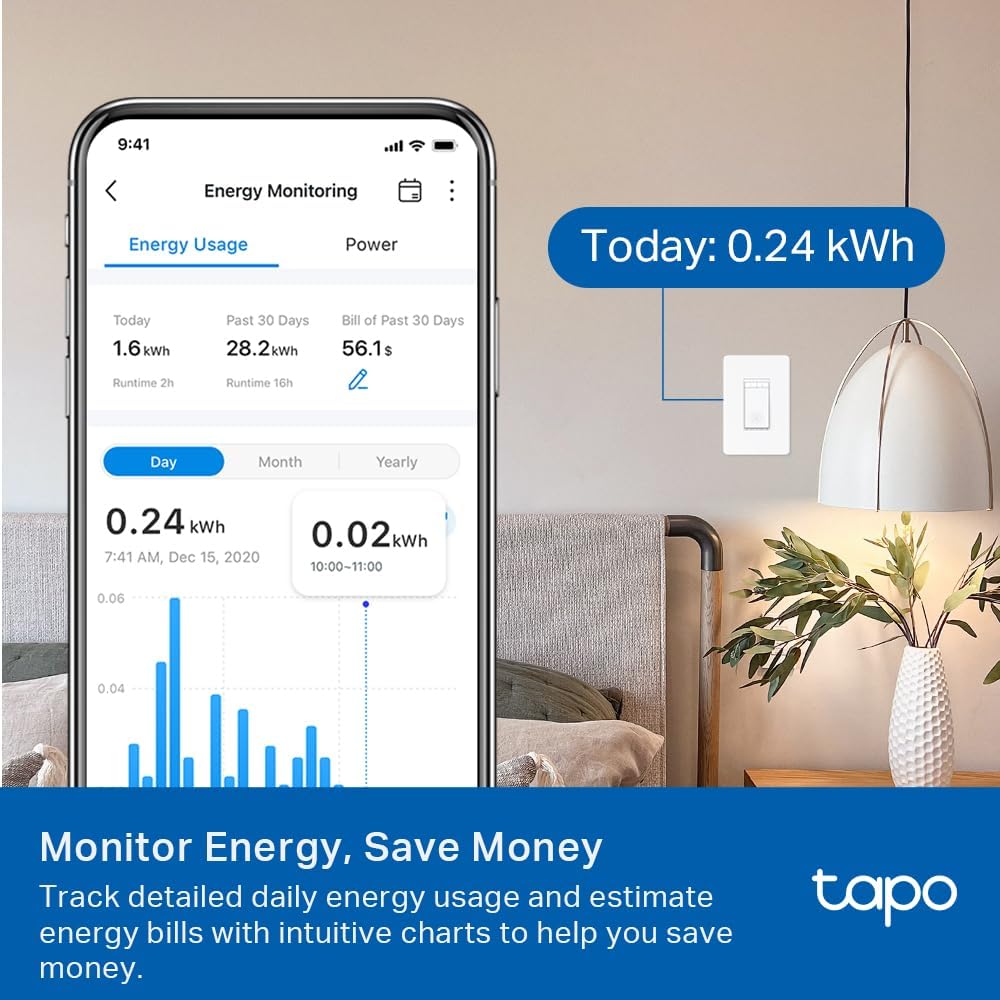 TP-Link Tapo Smart 3 Way Dimmer Switch KIT, Matter Compatible, Energy Monitoring, Neutral Wire Required, Works with Alexa, Siri, Google Home, SmartThings, UL Certified, 2.4GHZ Wi-Fi, Tapo S515D KIT - Image 6