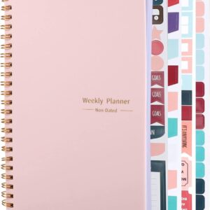 Undated Weekly Planner with Habit Tracker, 52 Weeks To Do List Notebook A5 Weekly Goal Planner with Spiral Binding & Stickers Home Work School Supplies for Women Girls 8.2″ x 5.7″ – Pink