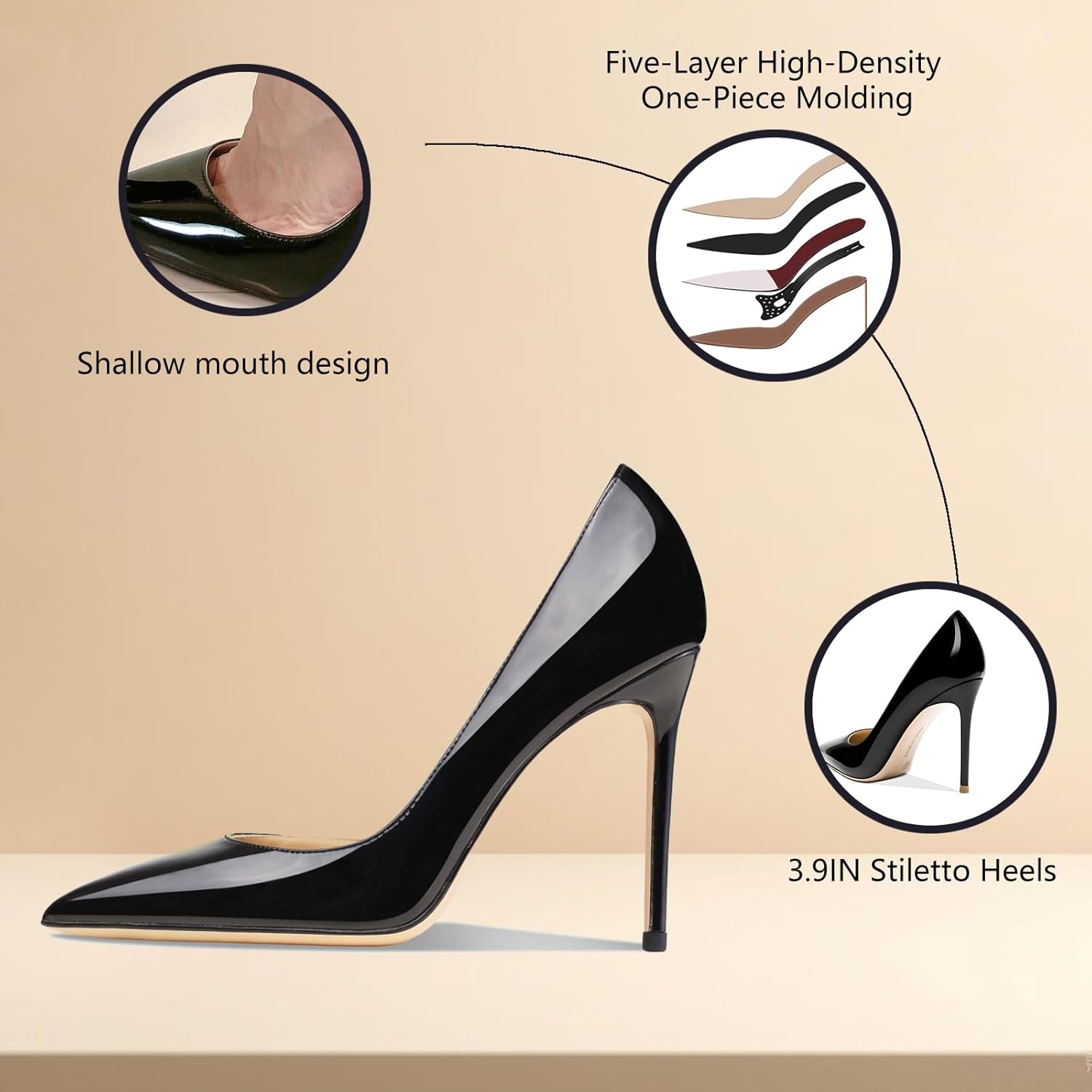 Women's 3.9 Inch Pumps Pointed Toe Stiletto Heels Shallow Mouth High Heels Party Night Club Wedding Dress Shoes - Image 3
