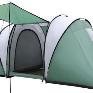 2-4 Person Family Camping Tent with Porch, Weatherproof Camping Shelter with Rainfly, 2 Room Easy Set Up Family Tent with Living Area for Outdoor, Backyard, Hiking