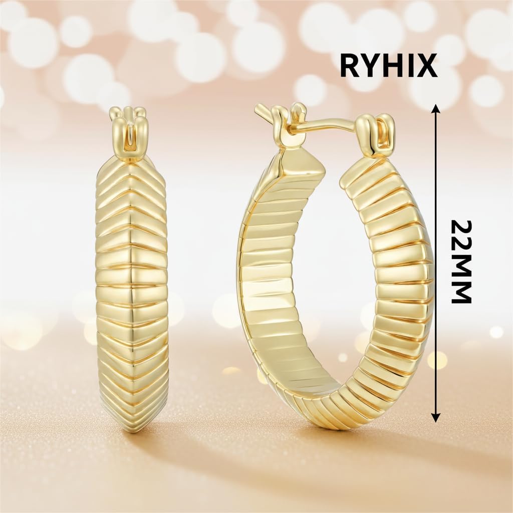 14K Gold Plated Hoop Earrings for Women Trendy Gold Plated Earrings Chunky Hoop Earring Snake Bone Thick Golden Hoops Unique Jewelry for Women Every Occasion 22MM - Image 5