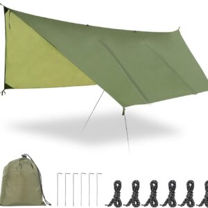 Hammock Rain Fly Tent Tarp (11.5×9.5ft) Large Ultralight Camping Tarps Waterproof Portable Backpacking Multifunctional Rain Cover for Outdoor Hiking, Picnic, Hammock, Car, Backpacking