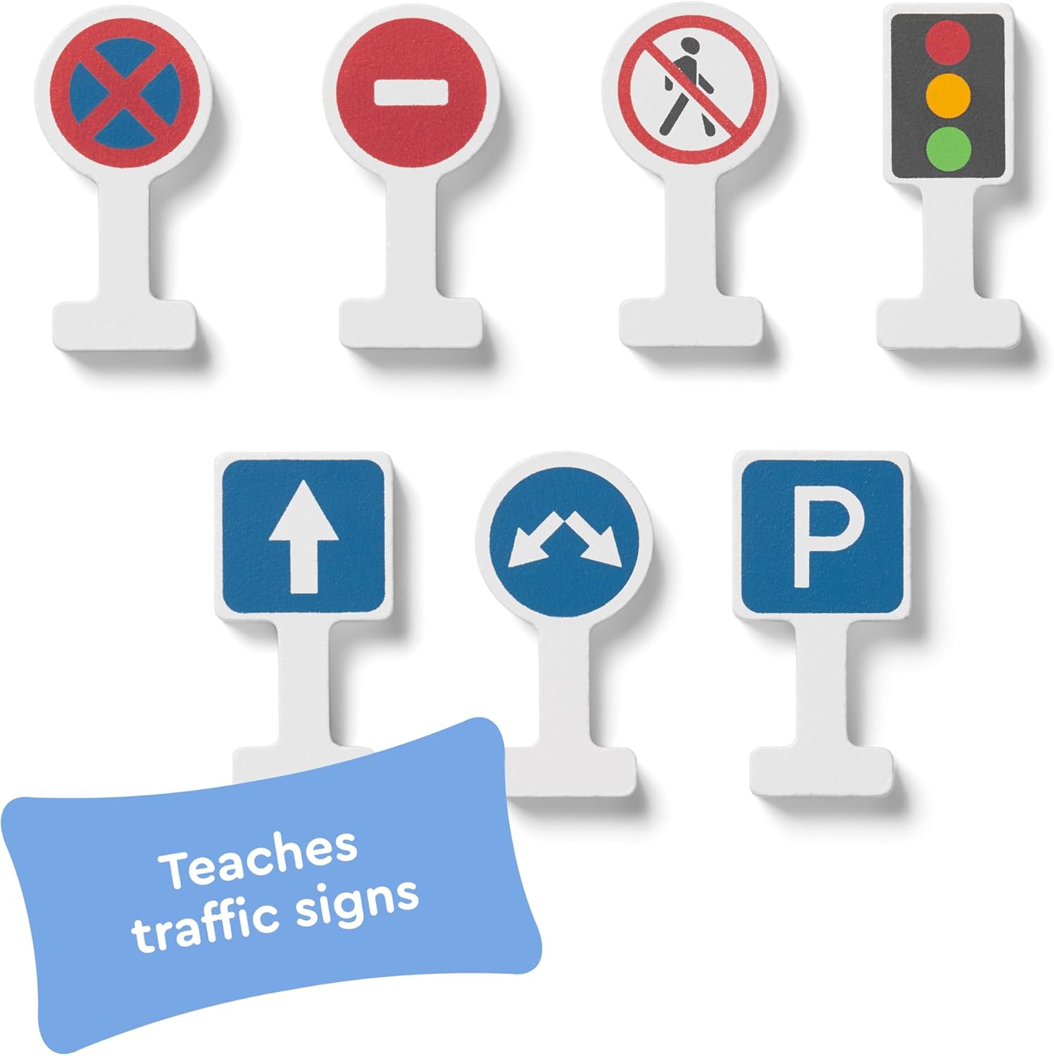 Wooden playset Crane Command Fleet, 18-Piece Set for Toddlers 3-5, 8 vehicales, Road Sighs, Non-Toxic Wood, Parent-Designed - Image 8