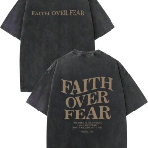 KEEVICI Boys Faith Over Fear Shirt Christian Jesus T Shirts for Kids Bible Verse Religious Graphic Tees Acid Wash Tshirt