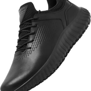 SHULOOK Men’s Non Slip Work Shoes Lace Up Slip Resistant Sneakers Waterproof Food Service Kitchen Chef Restaurant Slip On Walking Shoes Lightweight Comfortable Nursing Shoes Working Footwear