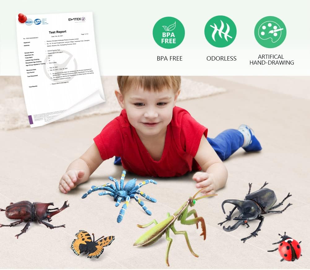 Bug Toys Figurines VOLNAU 12PCS Insect Animal Figures for Kids Toddlers Christmas Gifts Decorations Educational Bee Beetle Mantis Spider Ladybug Butterfly Plastic Model - Image 2