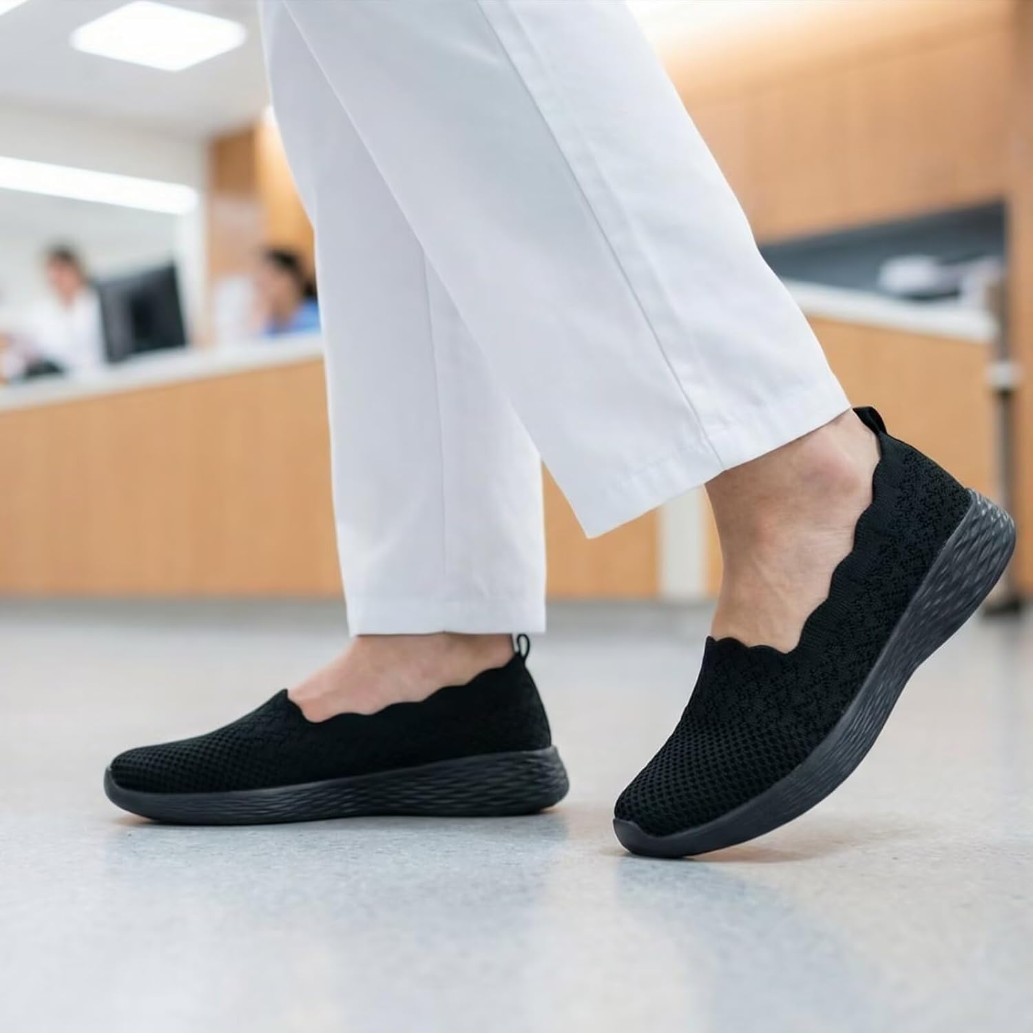 poemlady Women's Slip on Loafer Shoes - Mesh Casual Ballet Flat Nurse Walking Sneakers Knit Round Toe Casual Memory Foam Shoes - Image 4