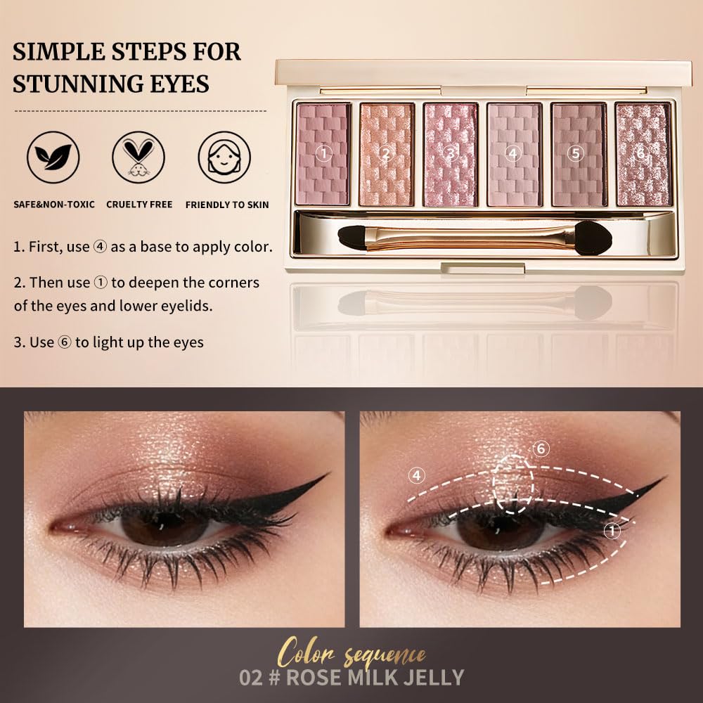 Rose Mauve Neutral Nude Eyeshadow Palette – 6 Matte & Shimmer Eye shadow, Soft Pink & Mauve Tones, Blendable Long-Lasting Eye Shadow Kit for Natural Everyday Makeup, Soft Glam Looks & Mature Eyes 2 - Image 5