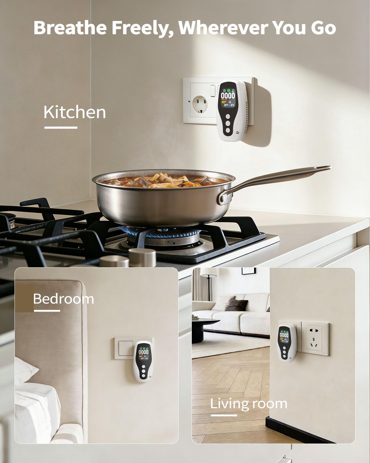 6-in-1 Carbon Monoxide Detectors Plug in,Natural Gas Leak Detector & Smart Smoke Alarm with HD Digital Screen & Battery Backup,Portable CO Propane for Home,RV,Hote,Travel - Image 8