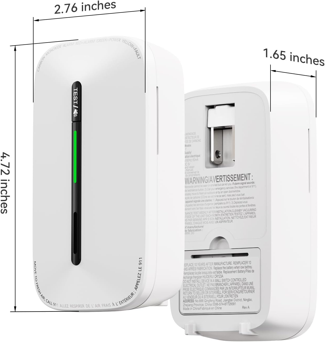 Jemay Carbon Monoxide Detector Plug in,10 Year Battery Power Carbon Monoxide Alarm with Test-Button & Breathing Light, Portable CO Detectors for Travel Home Office RV Hotel,1 Pack - Image 6