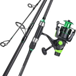 Sougayilang Surf Fishing Rod Combo IM8 Carbon 3 Piece Travel Spinning Rod with 4000 Size Spinning Reel (9’/10’/11’/12′)