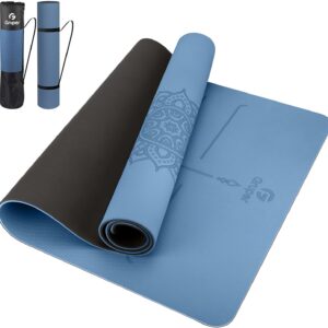 Gruper Yoga Mat Non Slip TPE Extra Wide Yoga Mat with Alignment Mark, 72″L x 32″W x 0.32″/0.24″Th (183cm x 80cm x 8mm/6mm), Anti-Tear Exercise Mat with Carrying Strap and Bag, Workout Mats for Yoga, Pilates