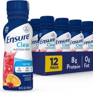 Ensure Clear Mixed Fruit Nutritional Drink | 8g Protein, 15 Vitamins & Minerals | Fat-Free | Ready to-Drink | Refreshing Taste | 10 fl oz, 12 Pack