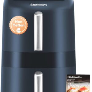 12QT Large Double Air Fryer, 10-in-1 Dual Airfryer with 2 Baskets & SyncHeat Tech for Even Cooking, Stacked Compact Design, Smart Finish & Match Cook, PFAS-Free Nonstick, Dishwasher Safe, Dark Blue