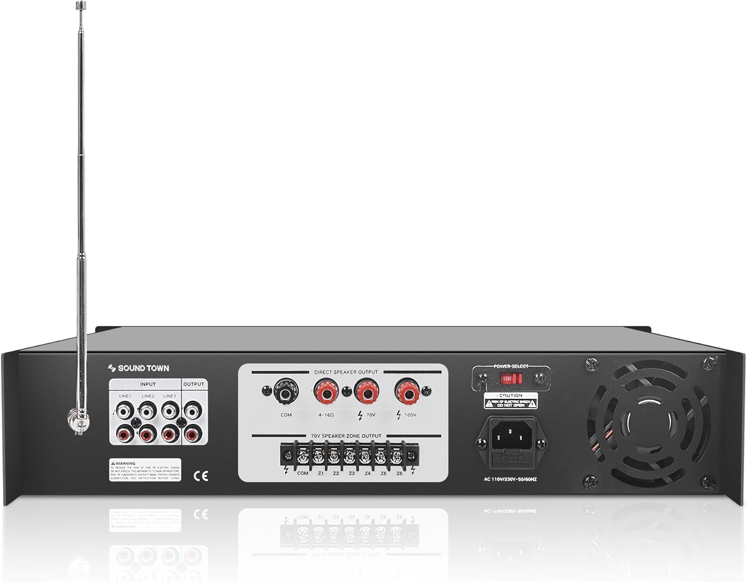 Sound Town Commercial Restaurant Bluetooth Amplifier + Surface-Mount Speaker Set, with One 6-Zone 70V/100V Amplifier with Bluetooth, 4 x 6.5-Inch Surface-Mount Speakers, Black (PAC180X4MS6B) - Image 3