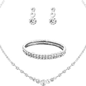 Silver Plated Elegant Necklace Earrings Bride Bridesmaid Jewelry Sets for Wedding Prom Crystal Jewelry Set for Women Costume Accessories