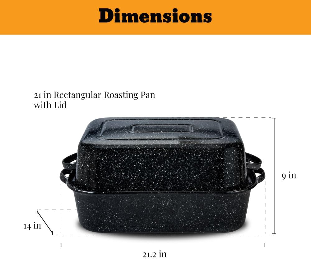Granite Ware 25 lb Rectangular Roaster Set (10pcs), includes Lid, V-Rack, 2 pack brining bags, oven/grill-safe meat Thermometer, Turkey Baster with sylicon bulb, small brush - Image 3