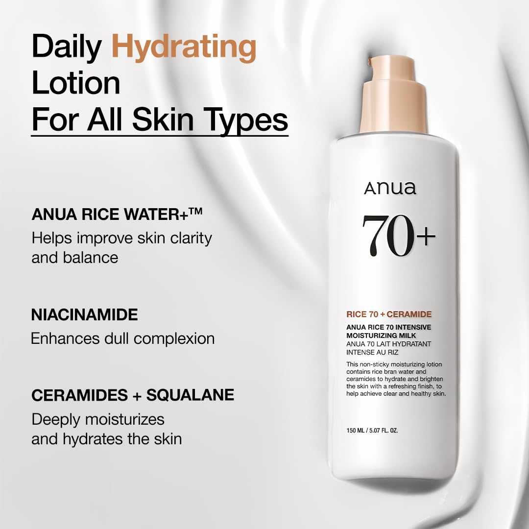 ANUA Rice 70 Intensive Moisturizing Milk, Hydrating Face Lotion, Niacinamide, Ceramides, All Skin Types, Sensitive, Skin Moisture Barrier, Lightweight Nourishing, Korean Skincare, 5.07 fl.oz. - Image 3