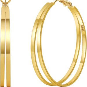 PABBEU Lightweight Sterling Silver Hoop Earrings for Women Hypoallergenic Large Double Hoop Earrings Simple Silver Hoop Earrings Jewelry Gift 25/30/40/50MM