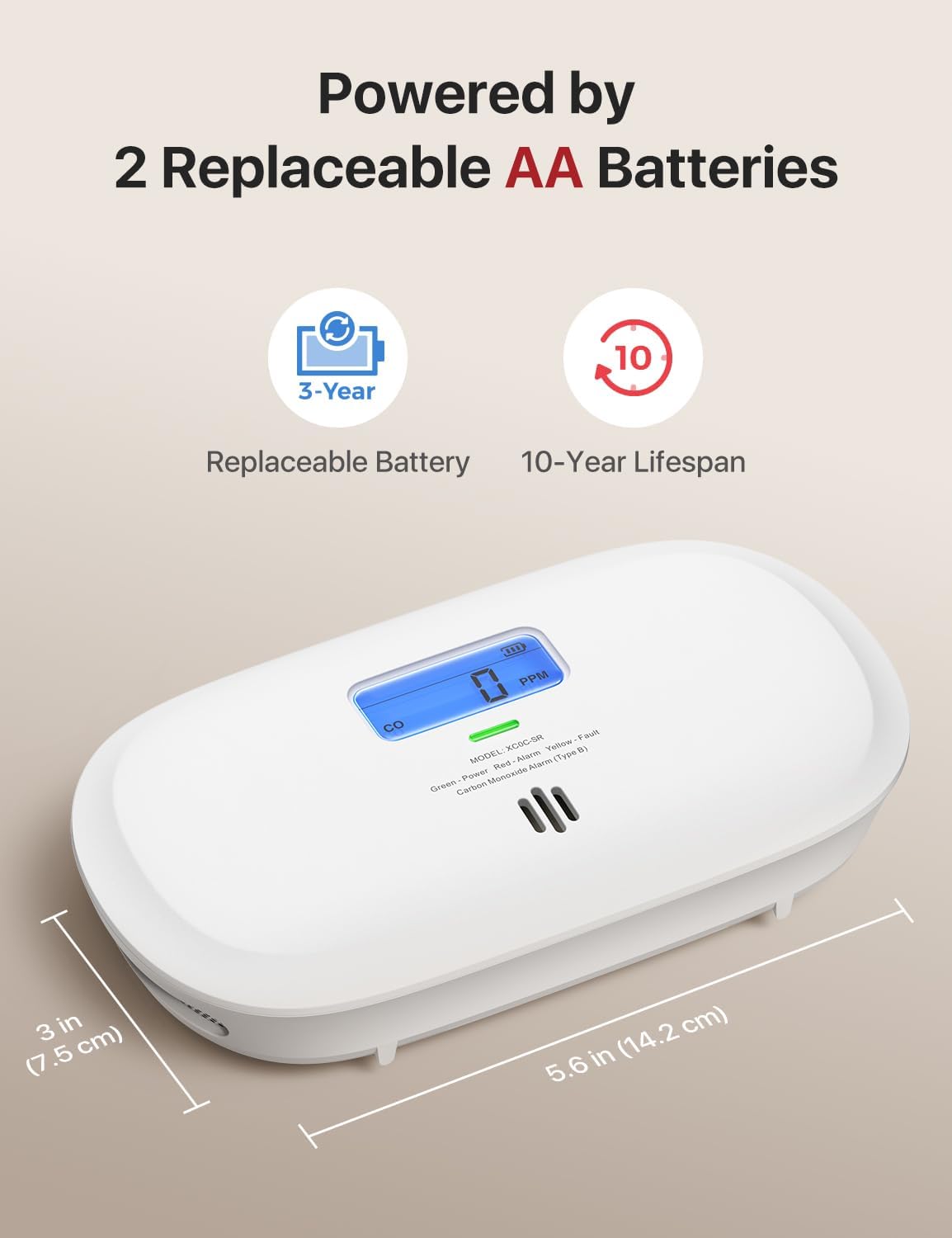 X-Sense Carbon Monoxide Detector, Replaceable Battery Powered CO Alarm with Digital Display, Portable Carbon Monoxide Detector for Travel, XC0C-SR, 1-Pack - Image 2