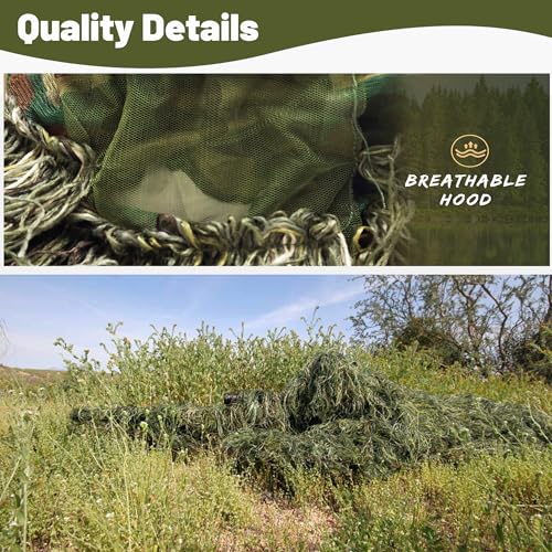 MOPHOTO 5 in 1 Ghillie Suit 3D Camouflage Hunting Suits - Jacket, Pants, Hood, Carry Bag for Adults & Youth, M/L/XL/XXL - Image 7