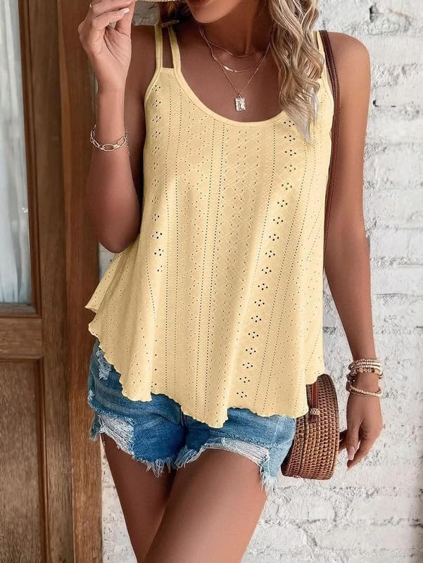 Summer Tank Tops Embroidery for Women Sleeveless Loose Fit Scoop Neck Casual Blouse Sexy Cute Cami for Womens Trendy - Image 4