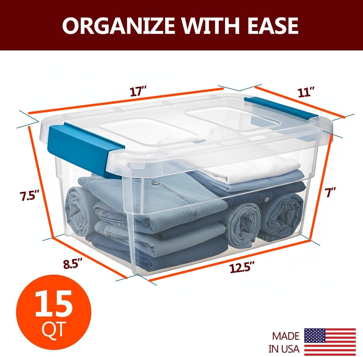 Tribello Clear Plastic Storage Bins with Lids Stackable Storage Bins (15 Quart) - Image 2