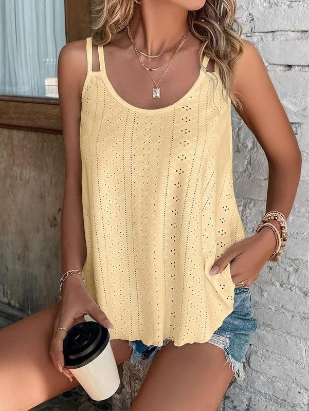 Summer Tank Tops Embroidery for Women Sleeveless Loose Fit Scoop Neck Casual Blouse Sexy Cute Cami for Womens Trendy - Image 5