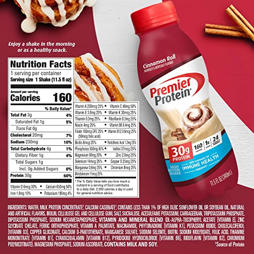 Premier Protein Shake, Cinnamon Roll, 30g Protein, No Added Sugar, 24 Vitamins & Minerals to Support Immune Health, 11.5 fl oz, 12 Pack (Packaging May Vary) - Image 5